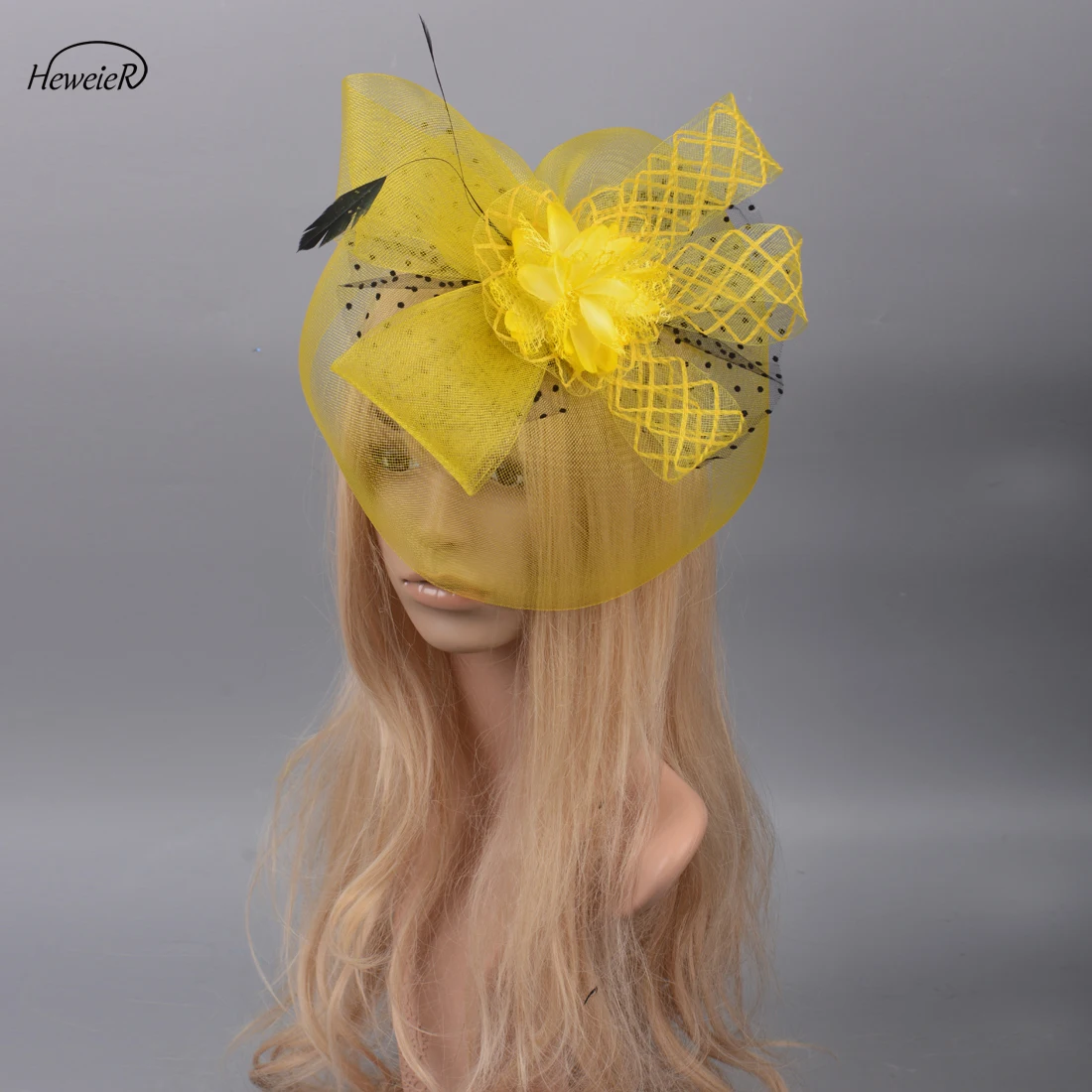 

Bridal Lady Women Feather Fascinator Derby Hat Races Cocktail Party Hair Jewelry Clip Fancy Headdress Hairpiece Accessory 5color