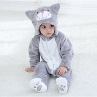 hot baby grey cat pajamas clothing newborn infant bebe rompers onesie anime costume outfit hooded winter jumpsuit for boy girl