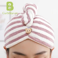 curbblan striped hair dry towel microfiber soft hairs drying caps skin friendly quick dry water absorption for home bathroom