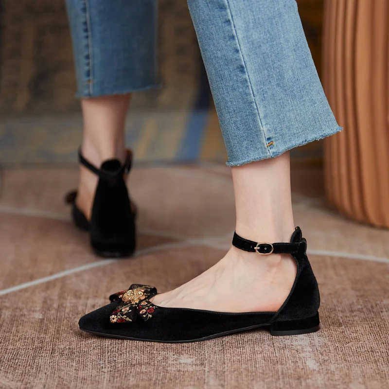 

Women sandals Flannel bow sandals 22-24.5cm Retro feminine flat hollow shoes summer shoes sandalias mujer 2020 flat sandals