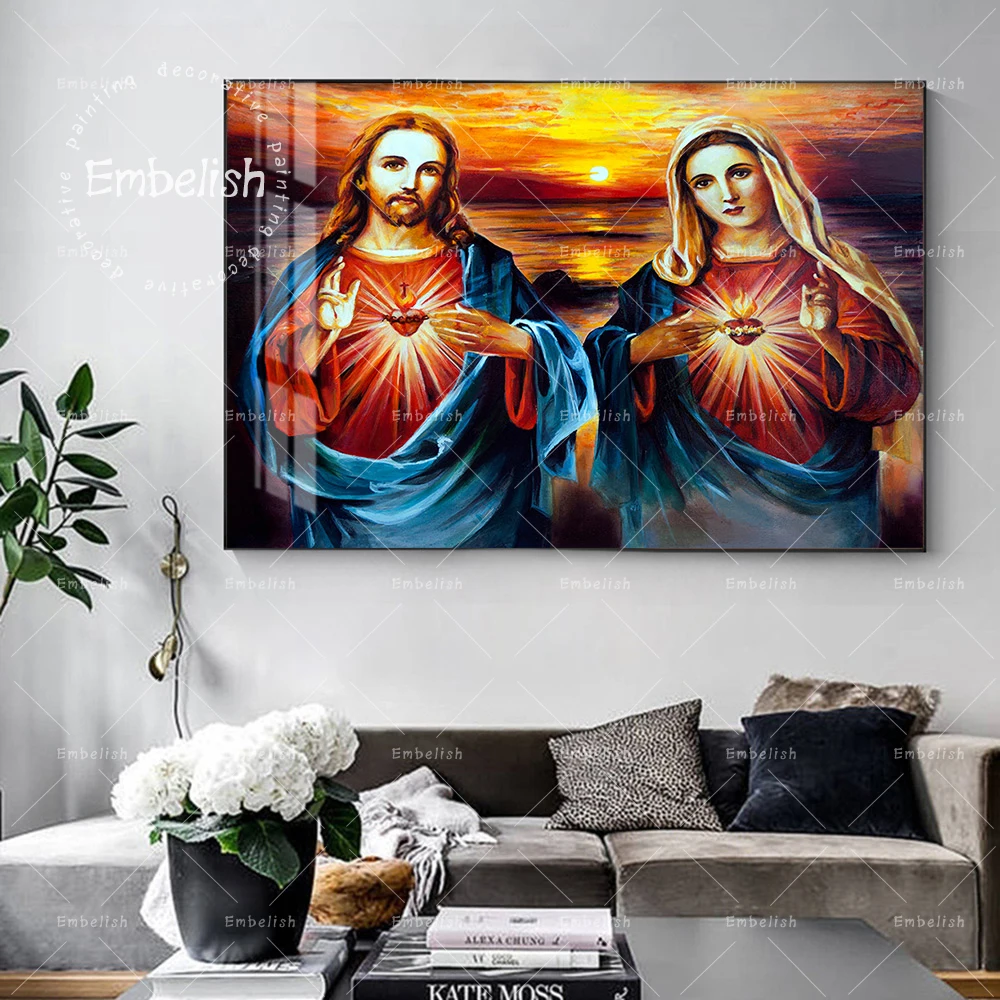 

1 Pieces Modern Artwork For Living Room Jesus Christ And Mary Buddha Wall Art Pictures Home Decor Posters HD Canvas Paintings