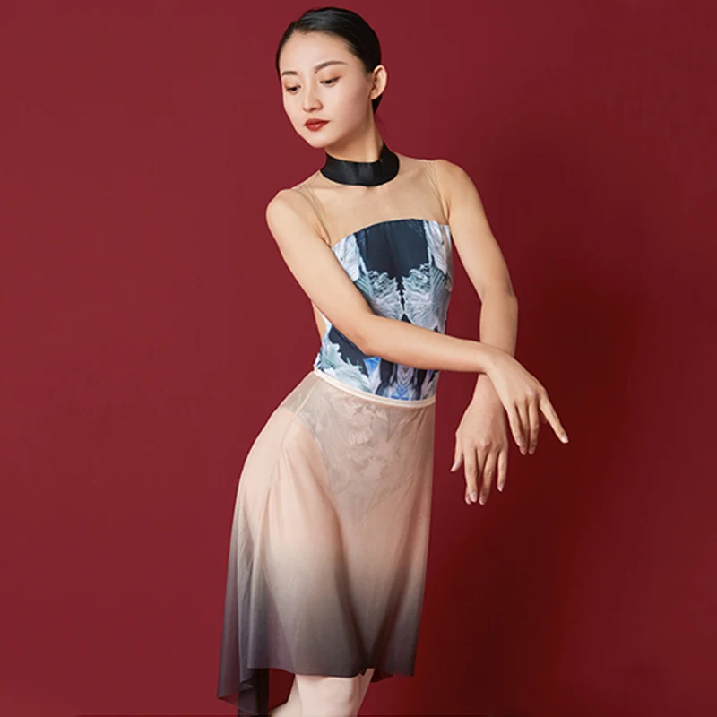 

Gradient Ballet Dance Skirt Women Fairy Transparent Mesh Ballet Skirt Adult Gymnastics Ice Skating Clothes Practice Wear VDB3054