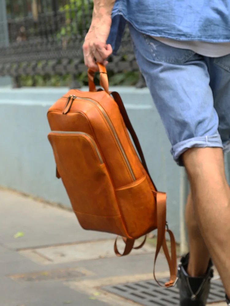 Мужской рюкзак из натуральной кожи в стиле ретро Повседневная деловая сумка на