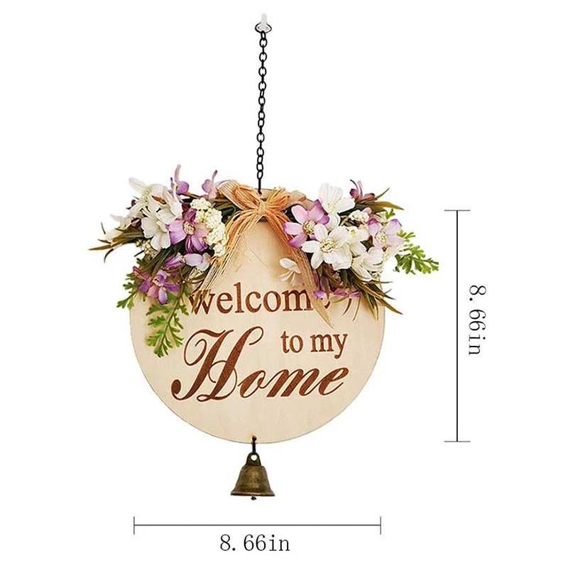 

Welcome Sign for Front Door, Front Door Decor, Front Porch Decorations Hanging Sign Rustic Wood Hanging Sign(Purple)