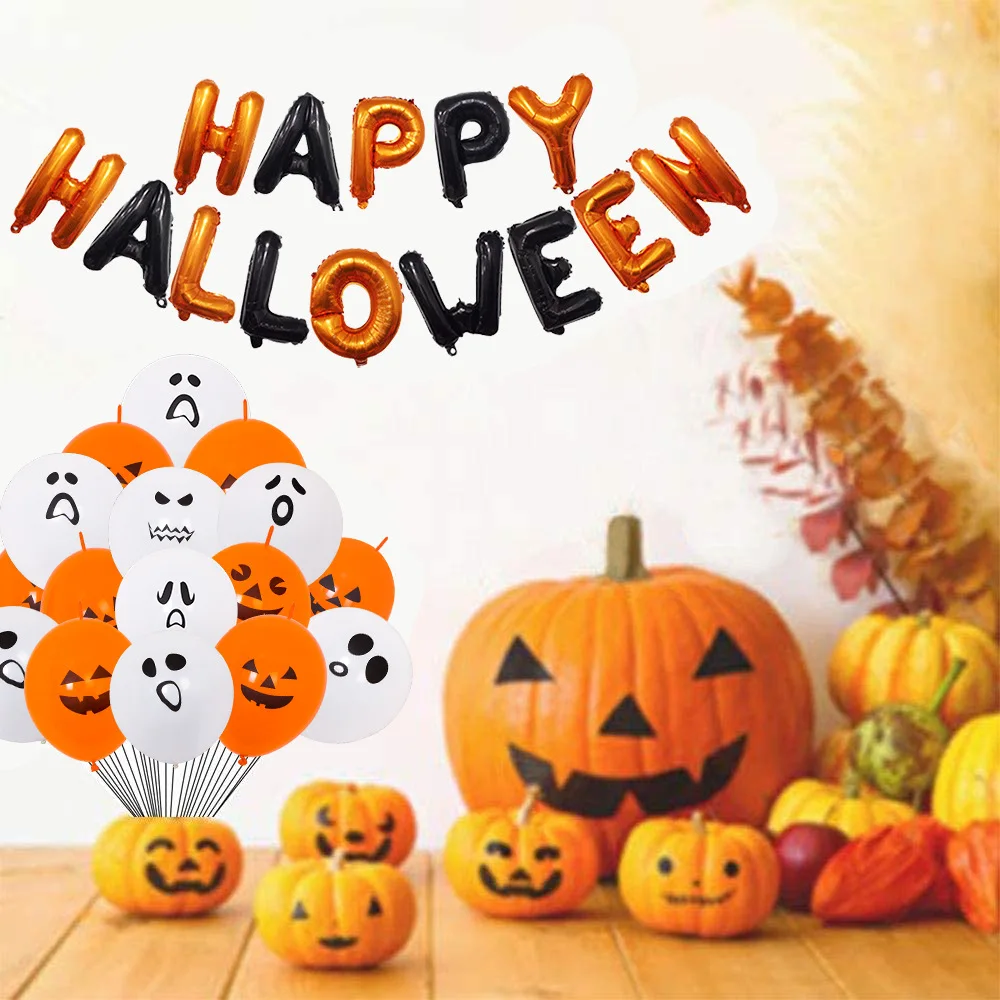 

24pcs Happy Halloween Letter Foil Balloons Bat Spider Pumpkin Ballon Inflatable Toys Halloween Party Decoration For Air Balloon