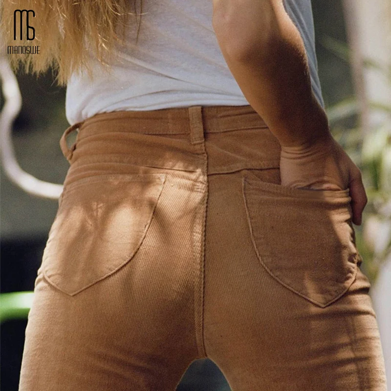 Женские вельветовые расклешенные брюки Manoswe с высокой талией в стиле ретро Осень