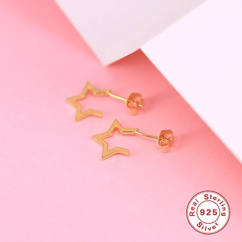

S925 Sterling Star Earrings Free Silver Hoop Earring Open for Girl Women New Design Three-dimensional Trendy Stud Earrings