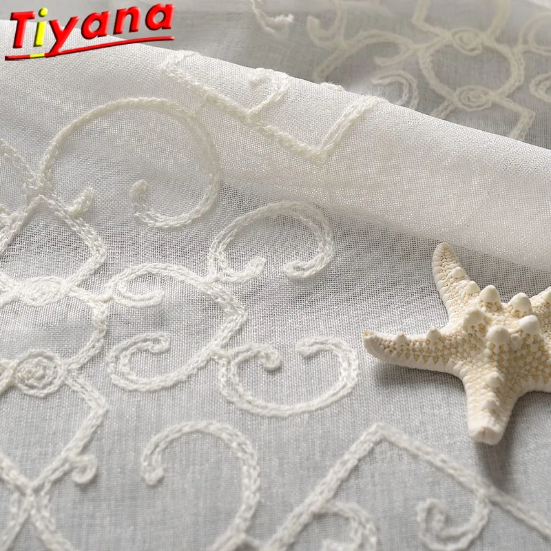 

Geometric Chinese Embroidery White Curtain for Living Room Minimalism Sheer Tulle for Kitchen Balcony X-HM150#30