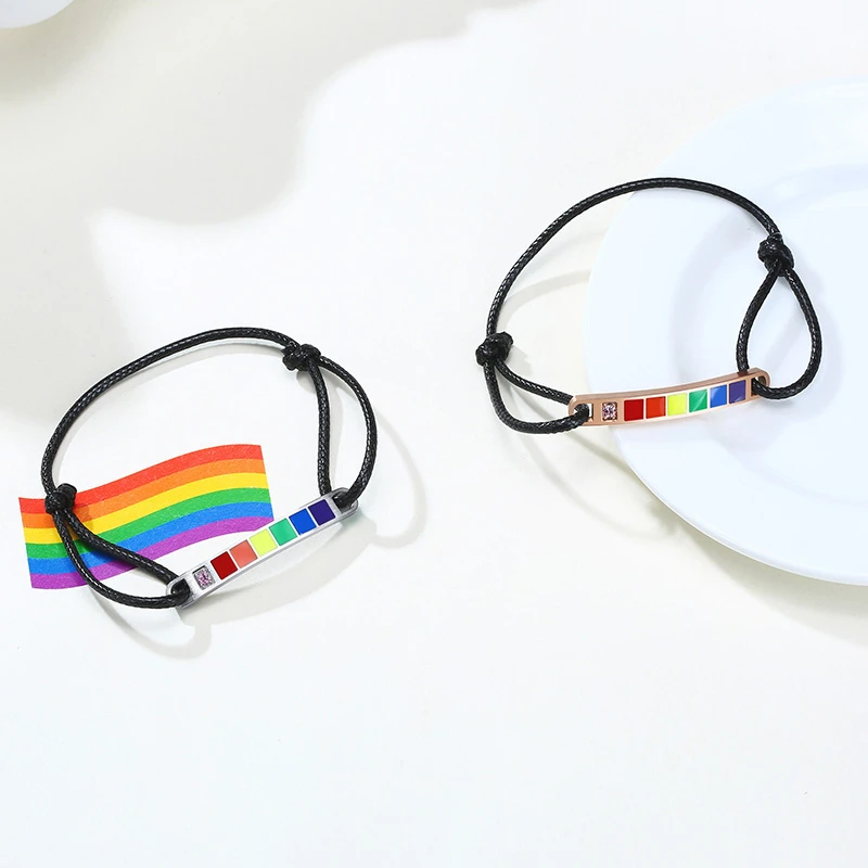 ЛГБТ Радужный Браслет из нержавеющей стали регулируемый веревочный ремешок BFF