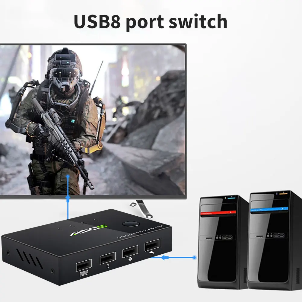 

AIMOS AM-UK404 USB 2.0 Switcher 4 PC Sharing Devices 4 in 4 out KVM Switch HUB Splitter Box for Keyboard Mouse Printer Accessor