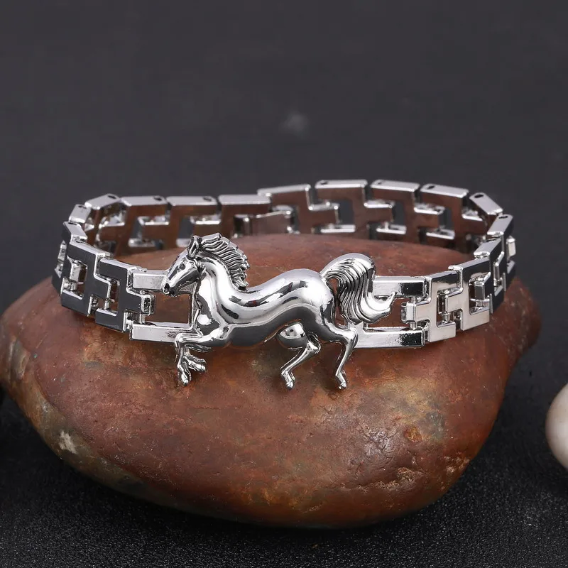 

Vintage Stainless Steel Horse Bracelet Men Bracelets 2020 Hip-Hop Rock Best Friends Jewelry Pulseiras Masculinas