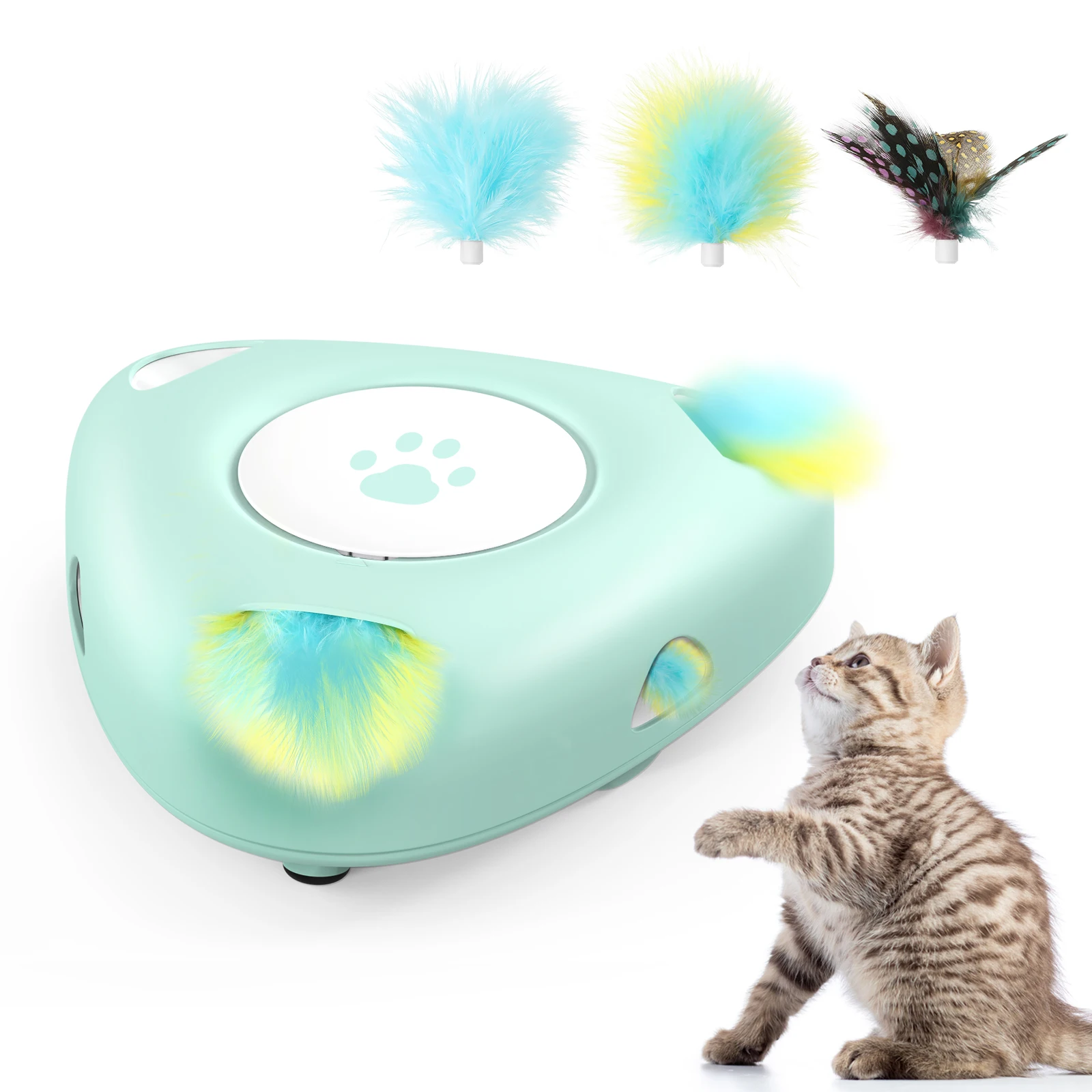 Interactive Cat Toys,Automatic Exercise Teaser Toy with 3 Replacement Rotating Feathers,Automatic Electronic Rotating Kitten Toy