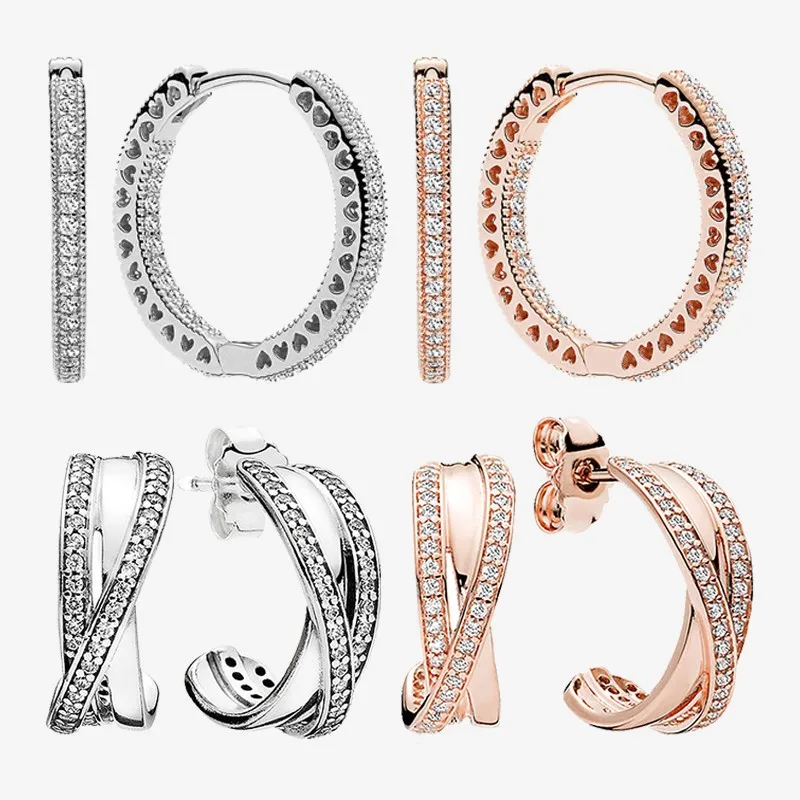 

Authentic S925 Sterling Silver Rose Wrapped Heart-shaped Round Water Drop Earrings Women's Fashion Silver Earrings Jewelry Gifts