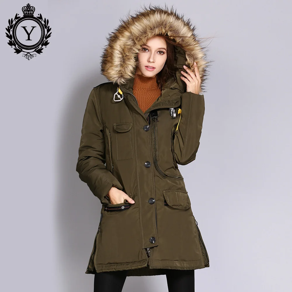 

Autumn and Winter Cotton Padded Clothes Women's 2021 New Large Wool Collar Medium and Long Multi Pocket Cotton Padded Jacket