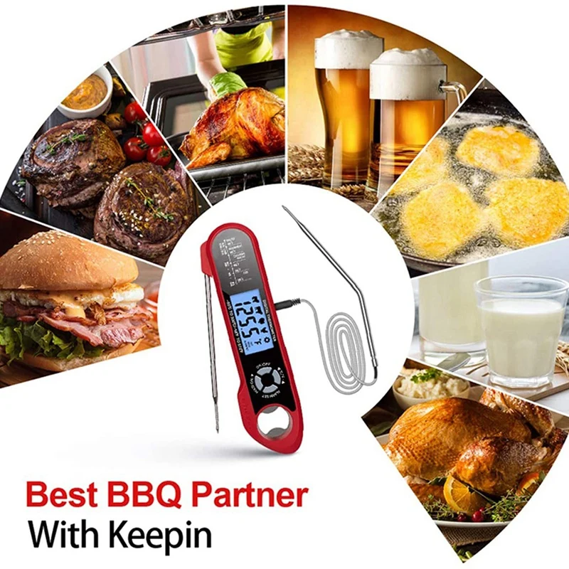 

Double-Probe Meat Thermometer Instant Read Waterproof Digital Thermometer Foldable Food Thermometer for Grilling BBQ