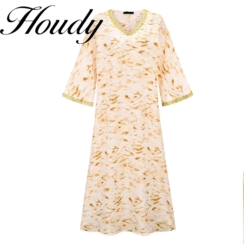 

2021 New Spring And Autumn Ladies Dress Cotton Fiber Loose V-Neck Short Sleeve Long Women's Clothing