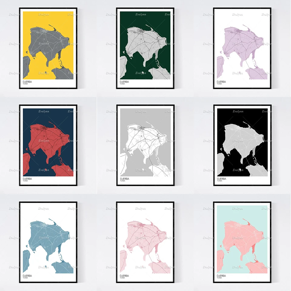 

Djerba, карта Туниса, скандинавский Ретро минимализм, живопись, постеры и принты на холсте, Hd настенное искусство, модульные картины, украшение ...