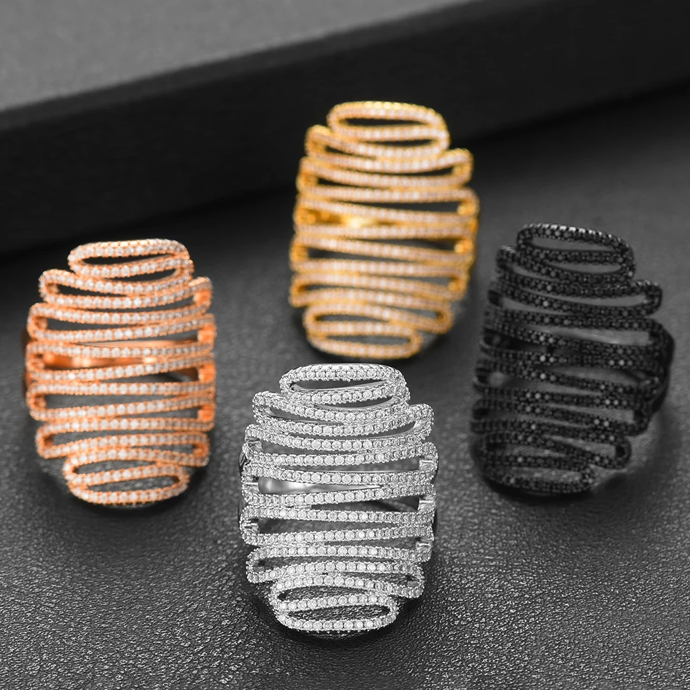 

LARRAURI Cubic Zirconia Dubai Naija Women Monaco Designer Luxury Lines Wide Fingers Rings Accessories Finger Rings Jewelry 2020