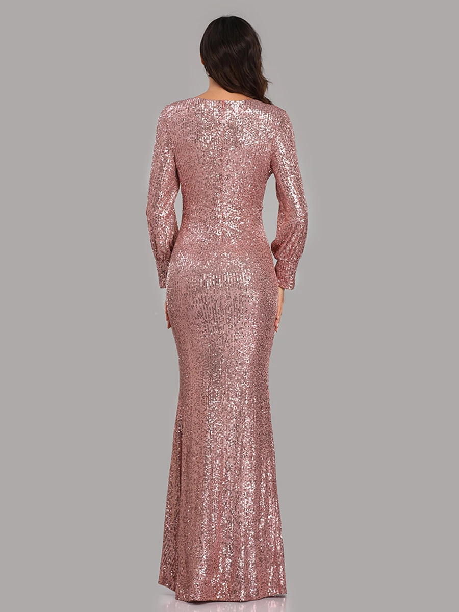 Вечернее платье, длинное, расшитое блестками, элегантное, Robe De Soiree, сексуальное, с глубоким v-образным вырезом, с разрезом, торжественное платье, полный рукав, вечернее платье LT008