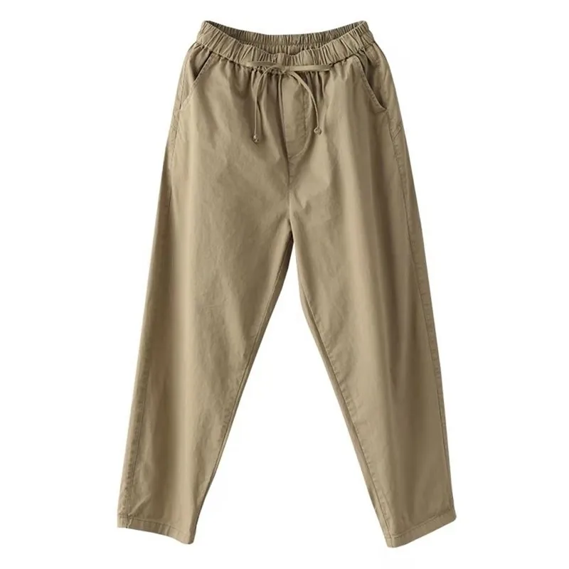 

2021 New Arrival Summer Women Casual Elastic Waist Ankle-length Pants All-matched Loose Vintga Cotton Harem Pants Big Size W293