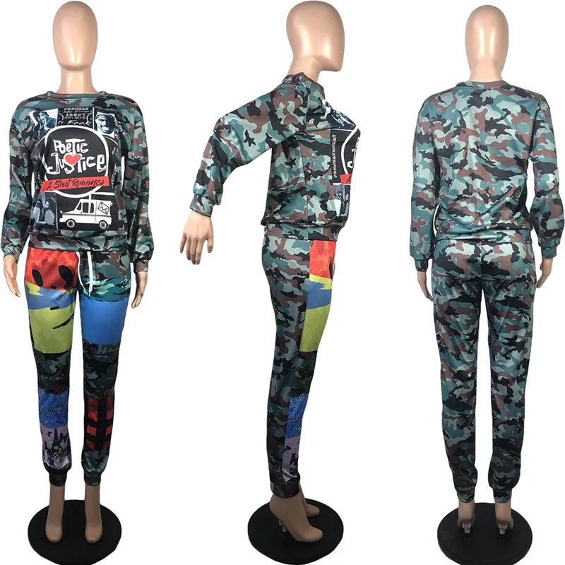 

2 Piece Sets Womens Outfits Tracksuit Women Sweat Suits Matching Sets Sexy Pattern Camouflage Sportswear Wholesale Dropshipping