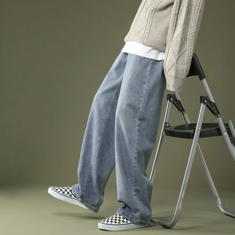 

Korean Wide-leg Jeans Men's Fashion Retro Casual Jeans Men Streetwear Autumn Wild Loose Hip-hop Straight Denim Pants Mens M-2XL