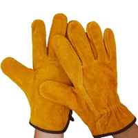 a pairset fireproof durable yellow cow leather welder gloves anti heat work safety gloves for welding metal hand tools