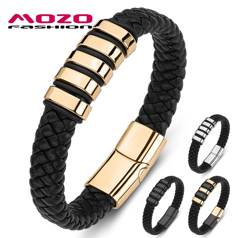 

2020 New Men Bracelet Braided Genuine Leather Punk Bangle Office Women Collocation Jewelry 4 Color Gifts