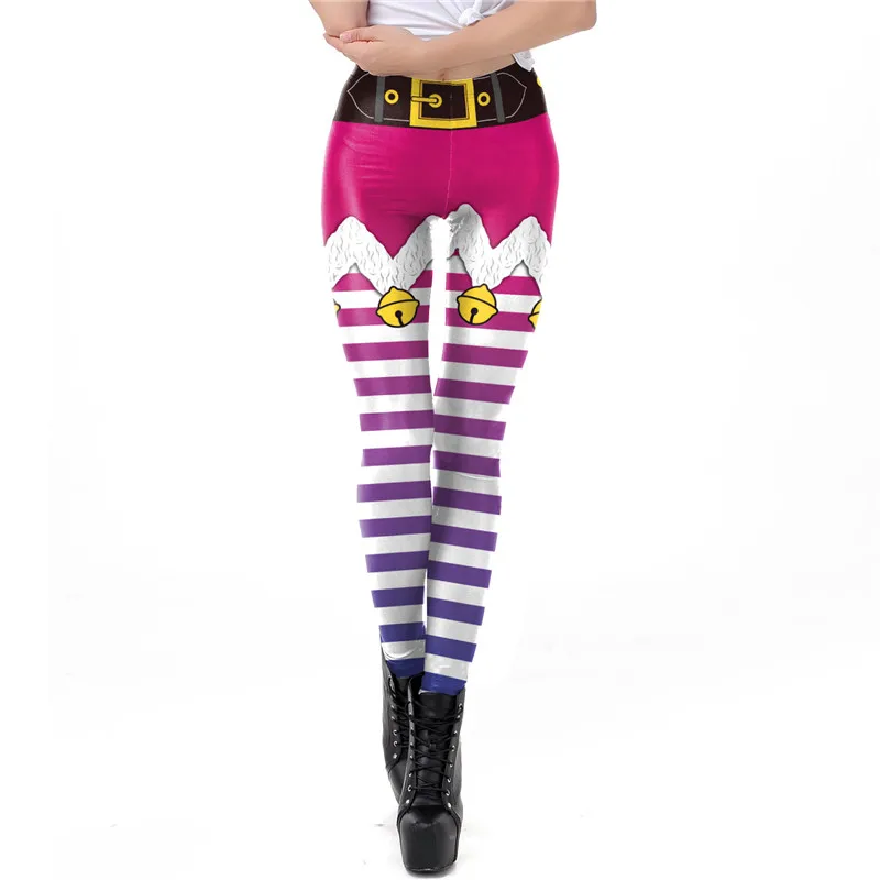 

Женские сексуальные Рождественские подвязки с 3D принтом, леггинсы, брюки, костюм с принтом в фиолетовую полоску