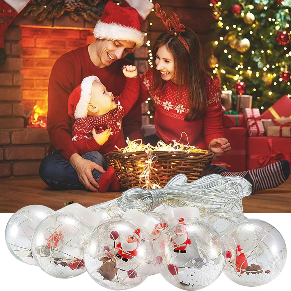 2022 New Year LED String Light DIY Santa Wishing Ball Curtain Lights Christmas Tree Decoration For Home Party Children Gifts | Лампы и