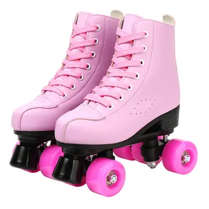 Роликовые коньки из Искусственной ПУ кожи, двойные коньки для взрослых, для женщин и мужчин, обувь для двух линий, патины, розовые