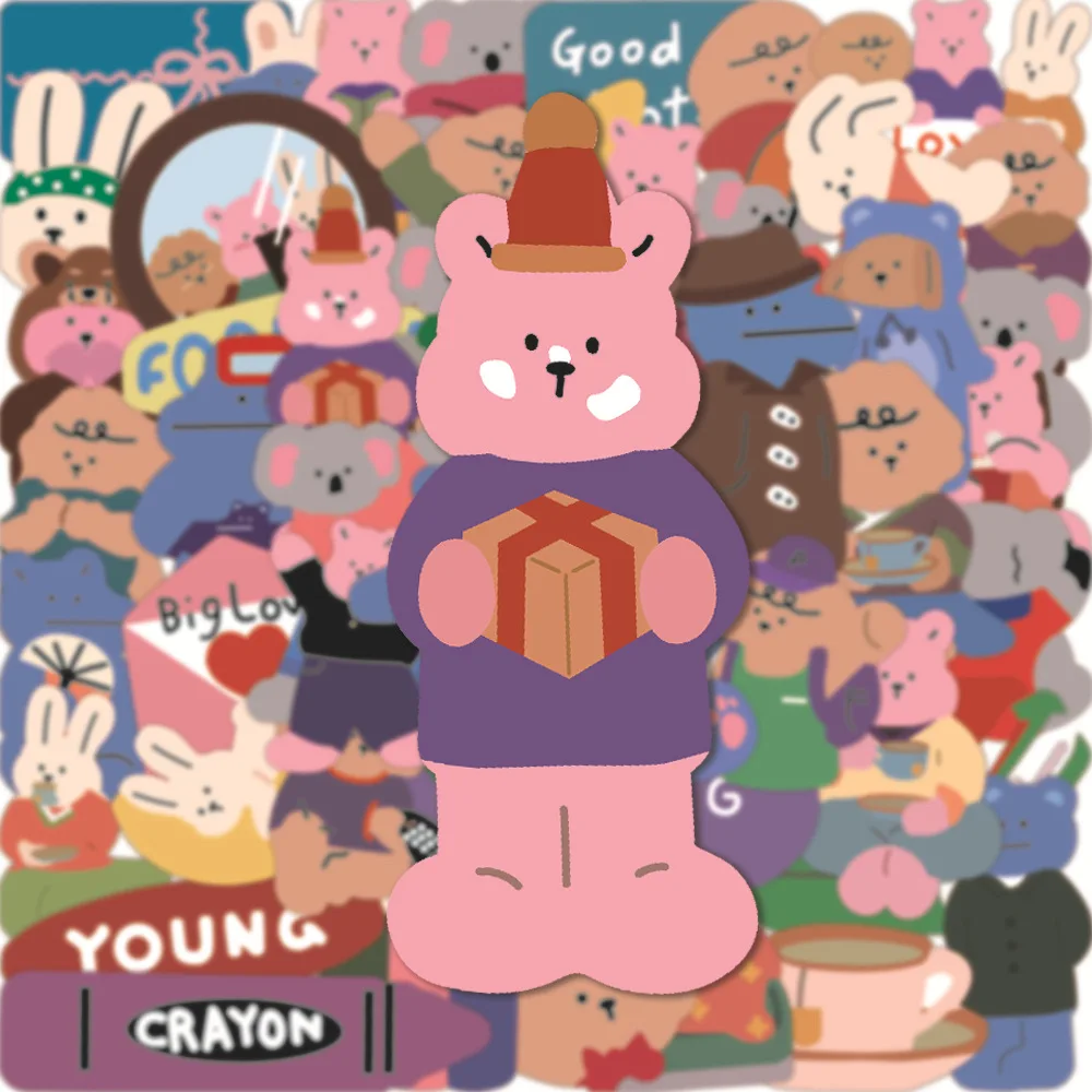 

10/30/50pcs Korean Cartoon Ins Wind Love Bear Pencil Cases Travel Suitcase Floors Washbasins Phone Cool Decals Fridge