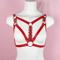 2021 fashion red harajuku women harness bra pu leather sword belt adjustable metal buckle chest bondage cage clothes accessories