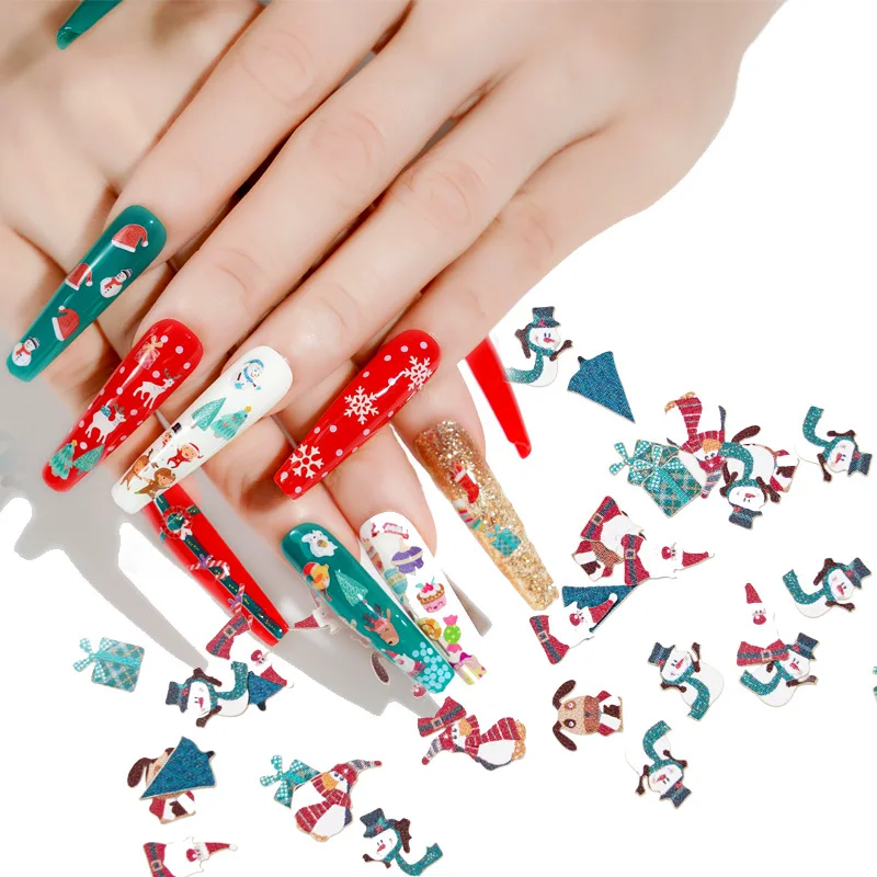 

12styles Nail Wood Pulp Chips Christmas Old Man,Tree Mix Nail Decoration DIY Christmas Stuff Ultrathin Glitter Wood Slice Nail