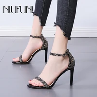 niufuni womens sandals summer open toes high heels sequins rhinestone womens shoes round toes hasp shiny sandals simplicity