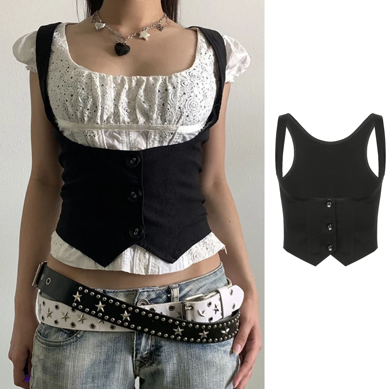 Женский Готический винтажный Нарядный жилет однотонная черная облегающая