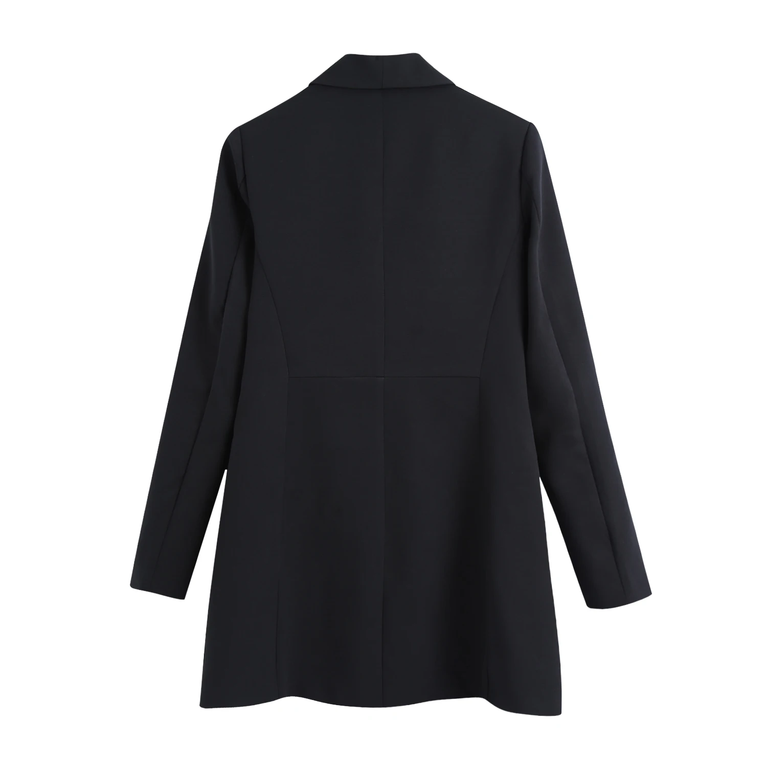 

2021 ZA ladies fashion double-breasted flat blazer coat retro long-sleeved pocket female jacket chic long female jacket