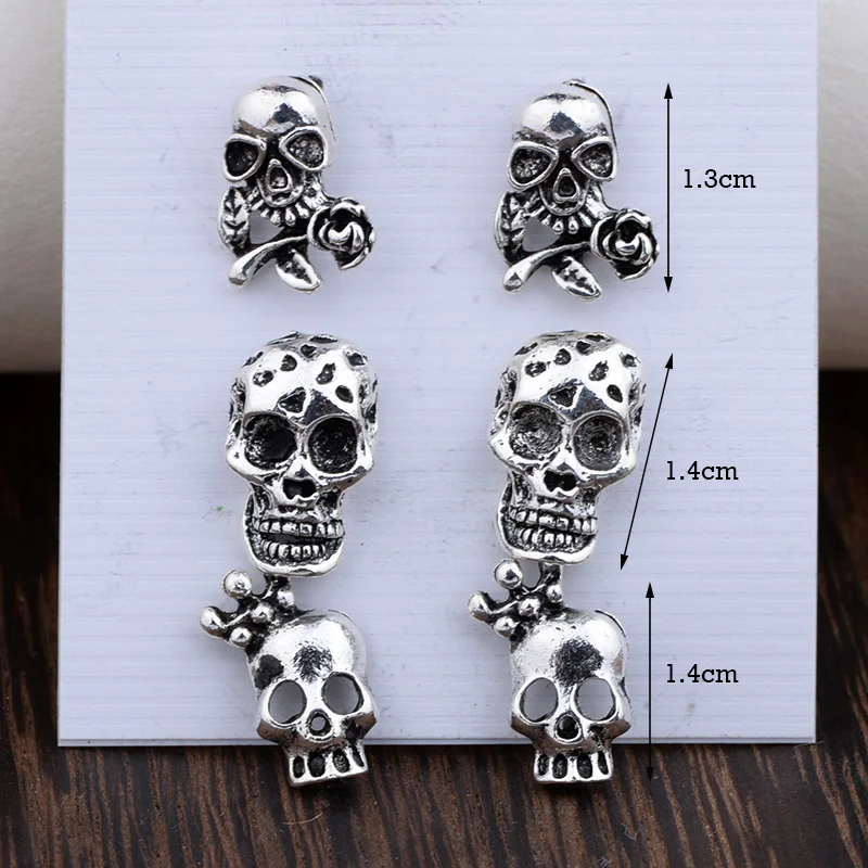 Черепами в стиле панк серьги гвоздики наборы для женщин и девочек винтажном