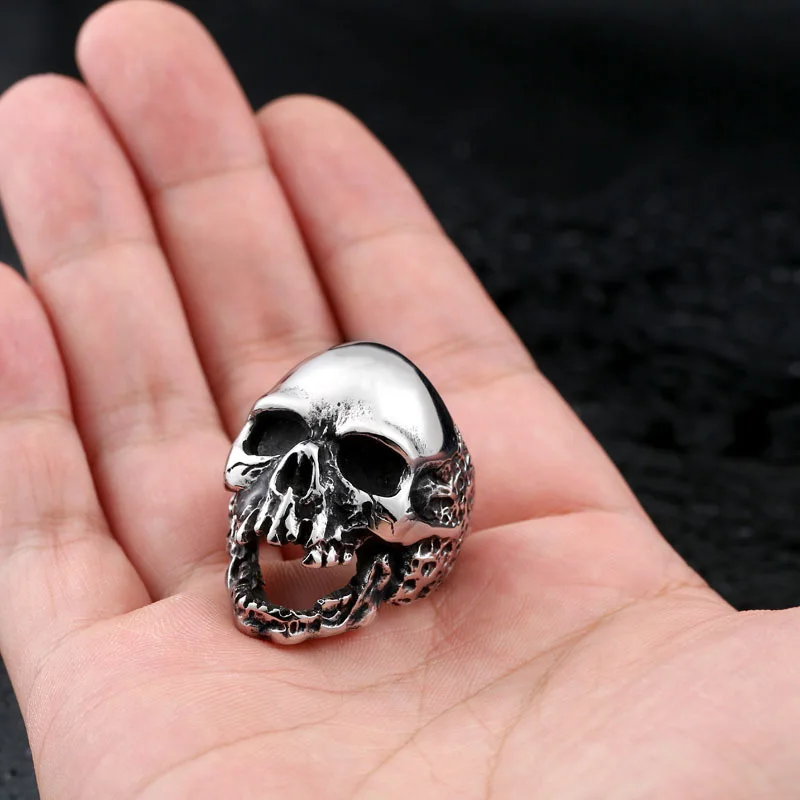 

Vintage Titanium Steel Skull Biker Gothic Punk 316L Stainless Ring For Men Retro Male Design Round Bands Rings