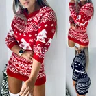 Новые женские футболки из чистого хлопка размера плюс с круглым вырезом с оленем в рождественском стиле Рождественский пуловер вязаный свитер; Мини-платье свитера женские 2020 # W