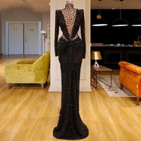 high neck glitter black turkish dubai sequins evening dress mermaid pageant party gown 2021 arabic custom prom wear vestidos