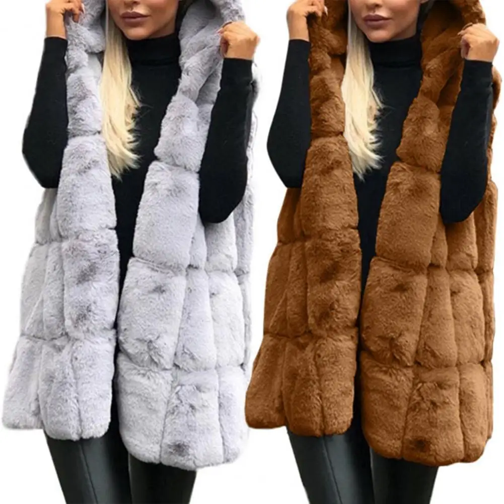 

Winter Waistcoat Hooded Open Front Cardigan Waistcoat Vest Coat Fashion Fluffy Vest