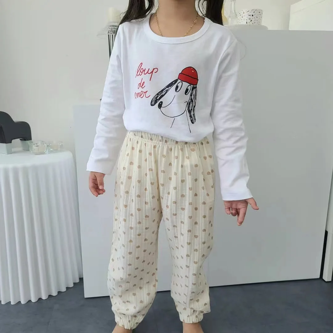 

Baby Girl Cherry Print Pants Summer New Kids Mosquito Repellent Pants Toddler Girls Soft And Breathable Cotton Mosquito Trousers