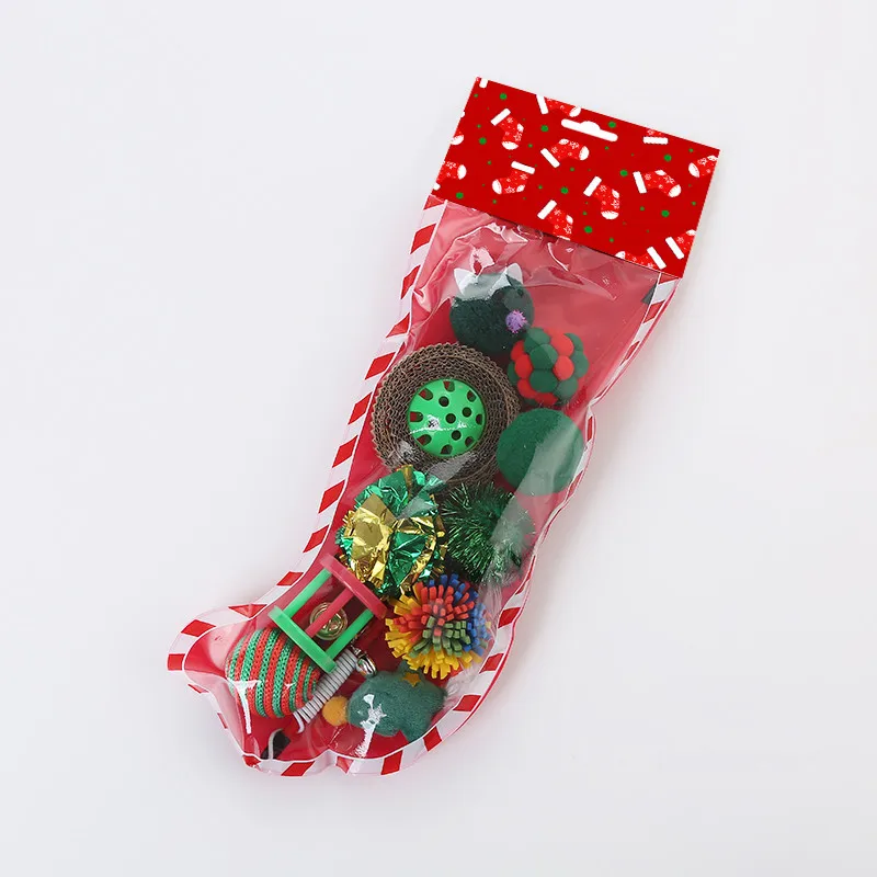 Cat Toy Christmas Socks Plush Padding Built-in Sound Device Elastic Line Mouse Decoration Pet Tool | Дом и сад