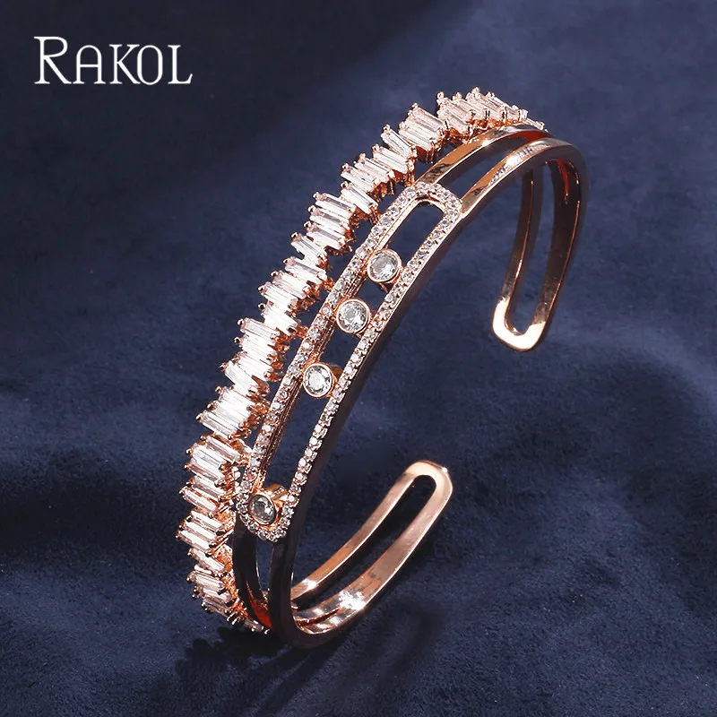 Женский браслет на запястье RAKOL элегантные браслеты с цирконами в блестящей