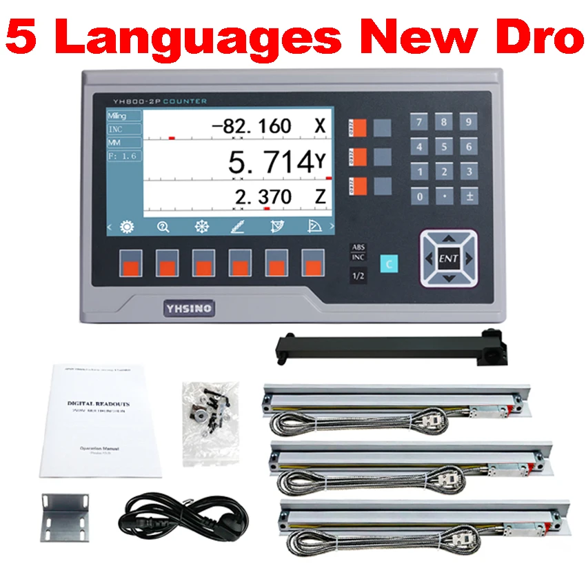 YH800-3P Multi-Language Big LCD Metal Digital Readout YIHAO GD Display and 3PCS 5U Linear Lines 300 400 500 600 700 800 900 1000 |