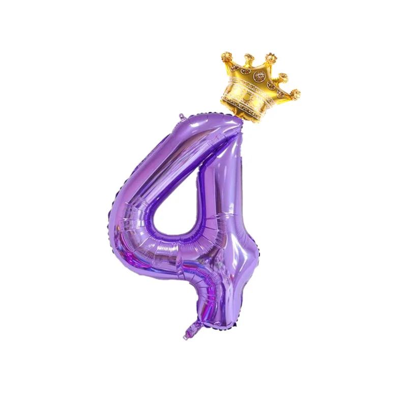 2pcs Gold Crown Foil Balloon 40inch Purple Digit 0-9 Number Balloons 1 2 3 4 5 Years Old Birthday Party Decorations Kids Ballons
