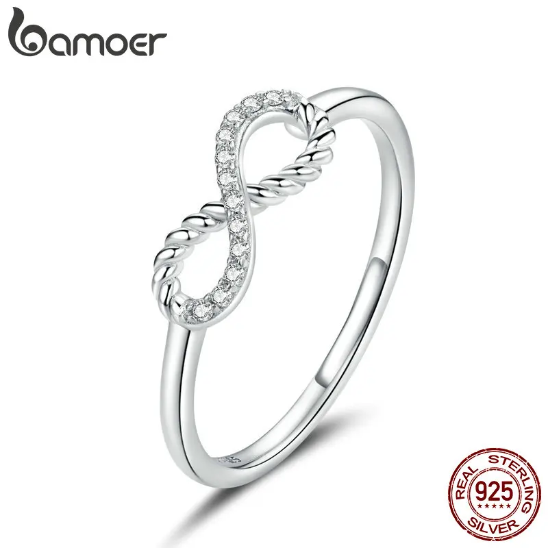 

bamoer Authentic 925 Sterling Silver Infinity Symbol Pendant Finger Rings for Women Plated platinum Jewelry