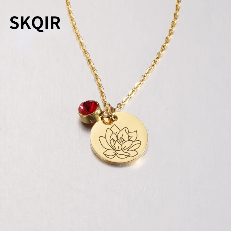 

Custom Name Necklace With Birth Flower Birthstone Necklaces For Women Stainless Steel Jewelry Chain Men Birth Gift Wholesale