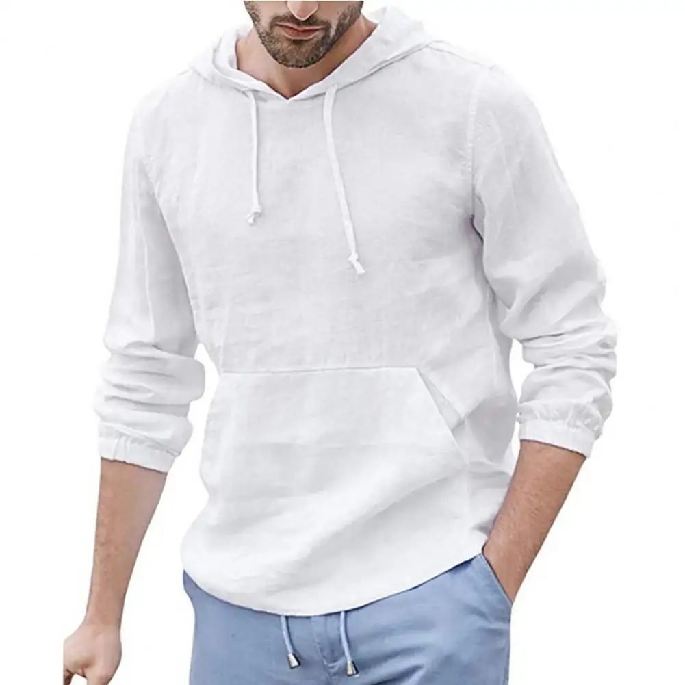 

Men T-Shirts Solid Color Long Sleeve Round Neck Popular Hooded Shirt Soft Male Casual Pullover Loose Streetwear Autumn Winter